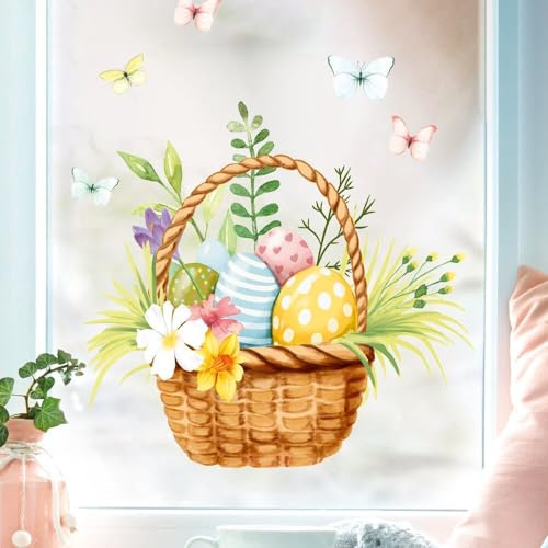 Wandtattoo Loft Fensterbilder Frühling Selbstklebend Osterkorb Motiv – A4 Bogen, Wiederverwendbar – Deko Frühling, Frühlingsbild Fenster, Fensterdeko Frühling, Fensterbild Ostern