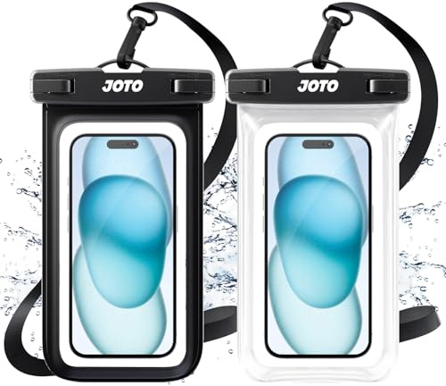 JOTO 2 Pack Waterproof Phone Pouch Cellphone Dry Bag Case for iPhone 17 Air 16 15 14 13 12 Pro Plus Max XR X 8 7 6S SE, Galaxy S23 S22 S22+ S21 up to 7 -Black/Clear