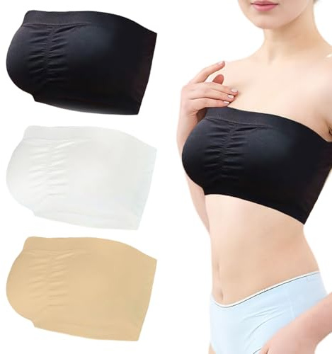 SAIIURV 3 Pezzi Reggiseno Senza Spalline per Donna Bandeau Bra Boob Tube Strapless Stretch, Reggiseno Invisibile, Reggiseni Senza Ferretto, con Imbottitura Rimovibile