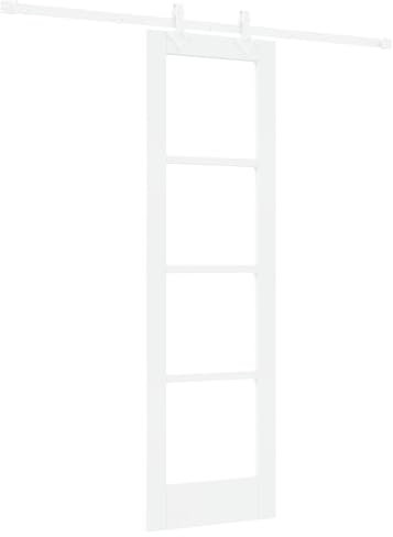 vidaXL Juego de Puertas Correderas 'Orkdal'Madera Sólida Blanca con Hardware Completo para Uso Interior 61X198.5 cm Diseño Moderno para Pasillos y Salas de Estar. Madera de Alto Brillo con Cristal I
