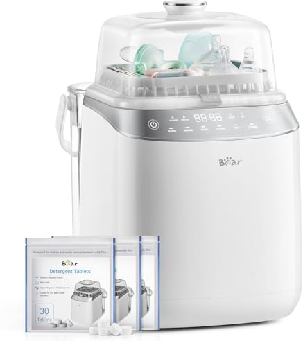 Bear Bottle Washer Pro | Automatischer Flaschenreiniger Sterilisator und Trockner für Babyflaschen & Milchpumpen-Teile | Inkl. 90 Reinigungstabletten | 99,99% Bakterienentfernung
