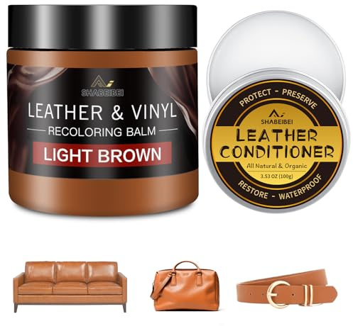 SHABEIBEI Leder Reparatur Set Hellbraun mit 200ml Lederfarbe & Lederpflegeöl – Lederpflege & Farbauffrischung für Sofa, Ledercouch, Auto, Schuhe & Möbel – Reparatur bei Kratzern und Verfärbungen