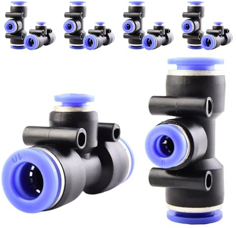 ANGEEK 10 Stück10-6-10mm 3 Wege T-Verbinder mit variablem Durchmesser ，Push to Connect Fittings Pneumatik Steckverbinder，Pneumatische Anschlüss，Kunststoff Schnellverschluss
