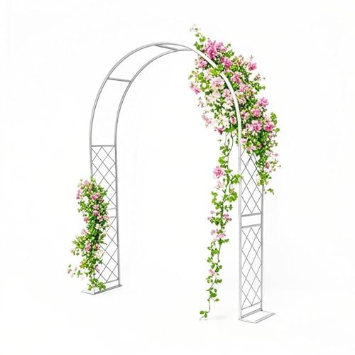 Arco de jardín para plantas trepadoras, pérgola de metal para rosas, decoración al aire libre, disponible en anchos 140-370 cm, color blanco (330 x 270 cm)