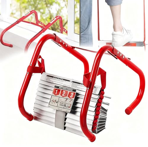 JIYINGHUI Scala Antincendio da 2 a 4 Piani, Scala di Sicurezza con Pioli Antiscivolo, Scala di Emergenza Portatile per Finestre E Balconi, Carico Massimo 1000 Libbre 10M/32FT