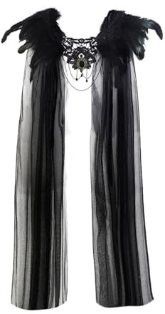 Generisch Stilvoller Cosplay-Umhang mit Besatz und transparentem Netzrock für Halloween-Bühnenauftritte, eleganter Gothic-Umhang (Black, One Size)