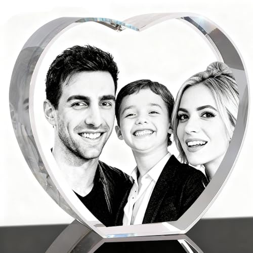 Foto 3D en Cristal con Forma de Corazón Personalizada – Grabado Láser con Tu Foto – Retrato 3D en Cristal – Regalo para Mujer, Hombre, Parejas, Familia – Cumpleaños, Boda, Navidad (10x5x9cm)