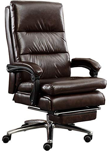 Skrivbordsstolar Executive Recline Vilstol För Datorer Med Fotstöd Och Tjock Stoppning Ergonomisk Segmenterad Ryggstöd Hög Rygg Kontorsstol, Kaki, Kaffefärgad