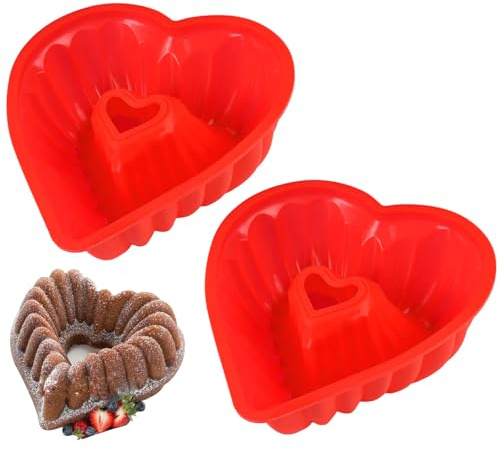 2 Stück Backform Herz, 20cm Kuchenform Herz, Silikon Herzform Backform | Herzbackform, Rot, Bpa Frei, SpüLmaschinenfest, für Muffins, Cupcakes, Kuchen, Mousse, Pudding, Eiswürfel und Gelee