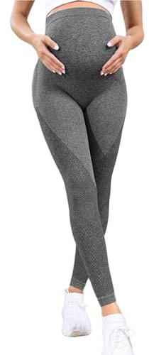 HAOLEI Leggings de Maternidad para Mujer,Cintura Alta Elástica Pantalones Deportivos de Maternidad Opacos Compresión 3D Anticelulitis Leggins Premama Suaves Elásticos Cómodos Ropa de Maternidad