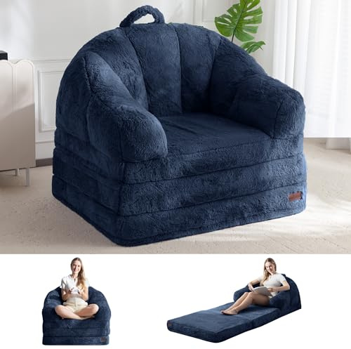 MAXYOYO Fällbar soffa, bekväm konstpäls, omvandlingsbar golvsoffa med handtag, sittsäck för vuxna, sovfåtölj med sovfunktion för vardagsrum och sovrum
