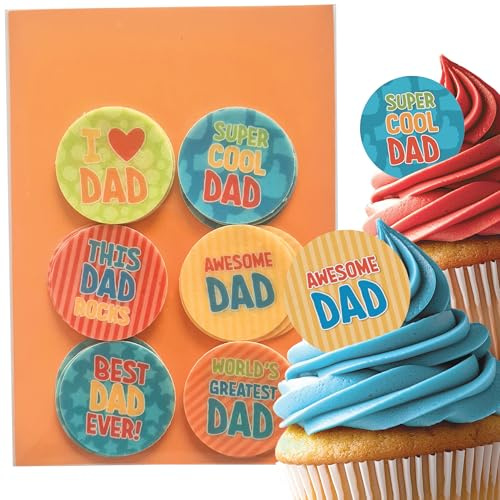 24 x Father's Day Edible Wafer Cupcake Toppers – Pre-Cut 3.8cm Cake Decorations – Thick Wafer Paper – Messages for Dad, Ideal for Cakes & Cupcakes
