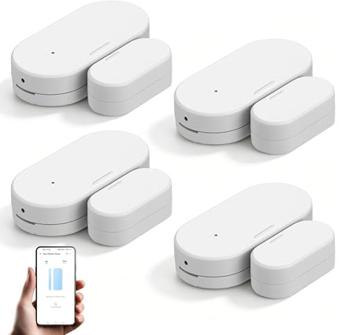 VeftBltrem 4er Pack Zigbee Tür Fensterkontakt Sensor, Kompatibel mit Alexa Google Home Tuya, Smart Home Türsensor für Alarmanlage, Heizkörperthermostat, Garage, Einfache Klebemontage, Kabellos