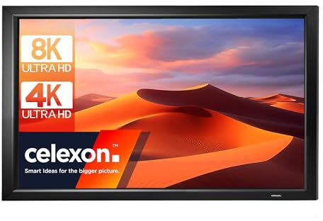 celexon HomeCinema Rahmen-Leinwand 70 | 160x90 cm 16:9 | langlebige 8K, Full-HD Beamer-Projektions-Leinwand mit top Planlage für Ihr Büro oder Heimkino | Aluminium-Frame zur Wandmontage