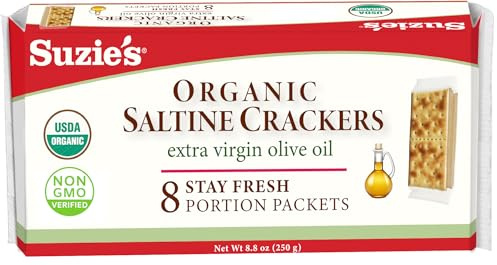 Suzie's, Organic Saltines, Salted Crackers, Salt & Extra Virgin Olive Oil Flavor - 8.8oz Pack