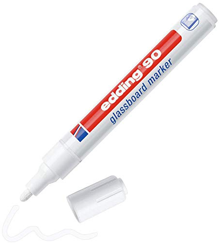 edding 90 Glassboard Marker - White - 1 Glass Pen - Round Nib 2-3 Mm - Washable Window Marker Pen - For Writing And Marking On Glass Surfaces Such As Windows And Glassboards - Dry-Wipeable