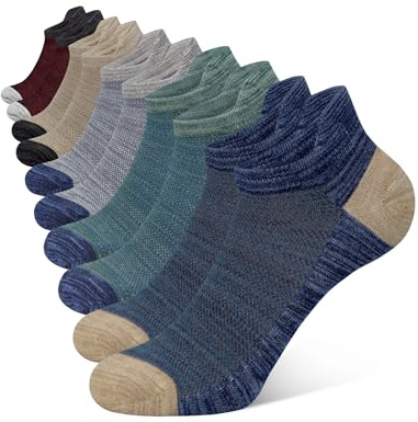 Closemate 5 Par Löparstrumpor Dämpade Ankel Sportstrumpor för Män Damer Low Cut Halkfri Bomull Andas Atletisk Sneaker Träningsstrumpor (1Svart1Grå1Beige1Grön1Blå, Storlek M)