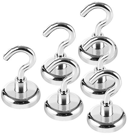 Magnet Haken,Magnethaken,32MM Neodym Magnet Haken hält 80 LBS（36KG）,Super Starker Magnete mit Haken, Magnetischer Haken Einsatzbereich Küche Badezimmer Garage Büro Kühlschrankmagnet (32mm-6 Stück)