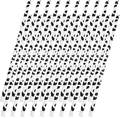 Toddmomy 60Pcs Cow Print Paper Straws, Biodegradable Party Straws for Farm-Themed Birthday, Kids Party, Banquet, Cocktails and Soda Drinks