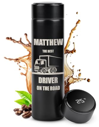 Maverton Travel Mug with Engraving, 450 ml Vacuum Insulated Flask, Truck
