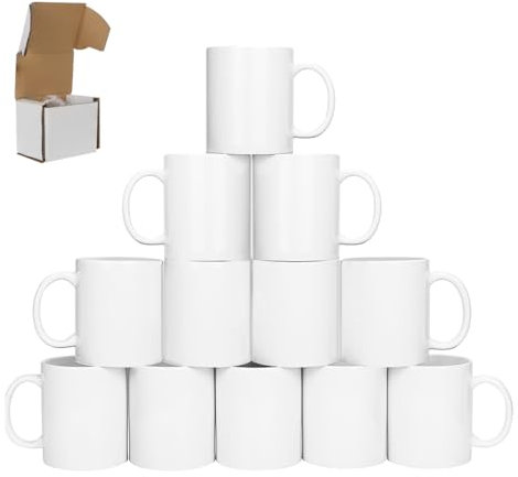 Signzworld Sublimation Mugs 11oz Blank Plain White Large Handle Coffee Mug Cups with Smash Proof Boxes (12)