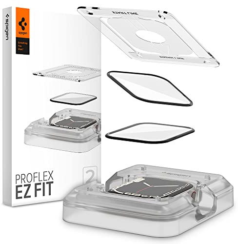 Spigen Protector Pantalla Apple Watch 7 45mm - 2 Unidades, Proflex EZ Fit, Kit de Instalación Incluido, Cobertura Completa, PMMA-Film