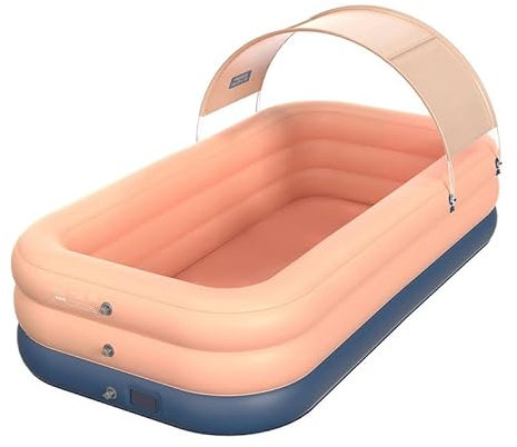 Piscine familiale auto-gonflable, 260 x 170 x 68 cm, 4 couches épaisses, piscine rectangulaire pour enfants, adultes, extérieur, jardin, plage (rose)