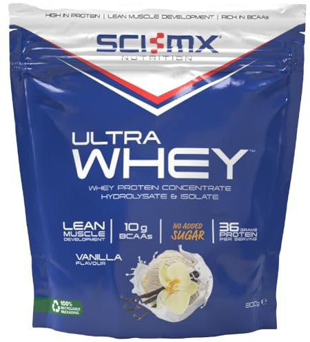 SCI-MX Ultra Whey Protein Muscle Building & Recovery Protein Powder With Naturally Occurring Glutamine & Amino Acids - Vanilla Flavour - 800G - 18 SERVINGS