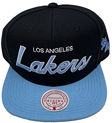 Mitchell & Ness Los Angeles Lakers Team Script 2.0 Snapback Hat Adjustable Cap - Black/Light Blue/Hardwood Classics, Black, Light Blue, One Size, Schwarz, Hellblau, Einheitsgr??e