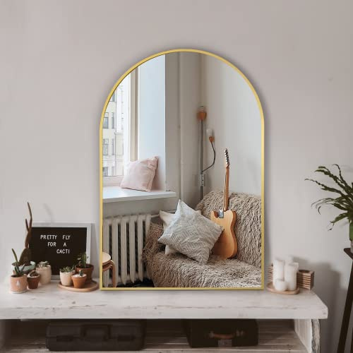 Arched Bathroom Mirror for Wall, 36 x 24 Gold Metal Frame Vanity Mirror, HD Glass Over Sink for Bathroom, Entryway, Bedroom