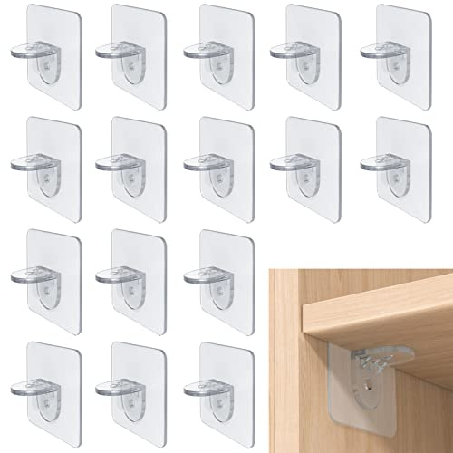 YUTOU 16 Stück Regalbodenträger Regalbrett Klebehaken Transparent Regalträger Selbstklebende Stützen Fachbodenträger Stützen Regalstifte Bodenträger für inlegeboden Kleiderschrank, Garderoben