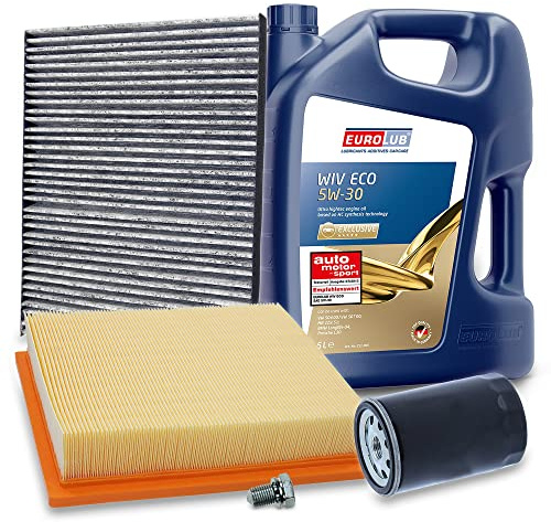 ATEC Germany Inspektionspaket Filterset mit 1x Ölfilter, 1x Luftfilter, 1x Innenraumfilter, 5l Motoröl 5W-30 EUROLUB WIV ECO SAE Kompatibel mit VW GOLF 3, VENTO (1H2)