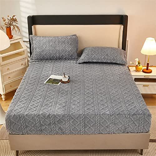 Lanqinglv Drap-housse en polaire - 180 x 200 cm - Gris - douillet - Toucher cachemire - Pour lit à sommier tapissier - Jusqu'à 25-30 cm
