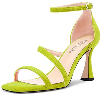 HEUIVZAR Mujer Chunky Ancho Medio Heel Abierta Punta Sandalias Correa Tobillo Cierre con Hebilla de Boda Cute 8.5 CM Heels Verde Lima 38 EU