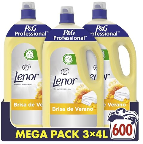 P&G PROFESSIONAL Lenor professionell koncentrerad flytande tvättmaskin, 600 tvättar, 12 liter (3 x 4 L), sommarbris, dermatologiskt testad, för professionell användning