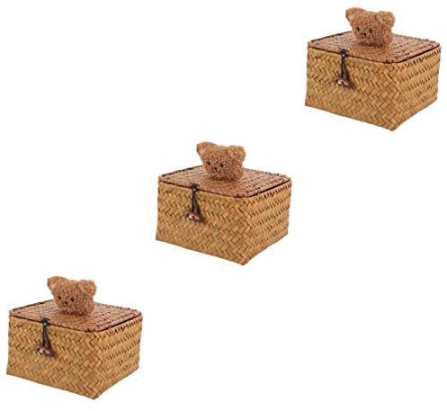 Lot De 3 Paniers De Rangement En Jonc De Mer Tissés À La Main Couvercle Carré Organisateur Pour Cuisine Salle De Bain Panier Décoratif
