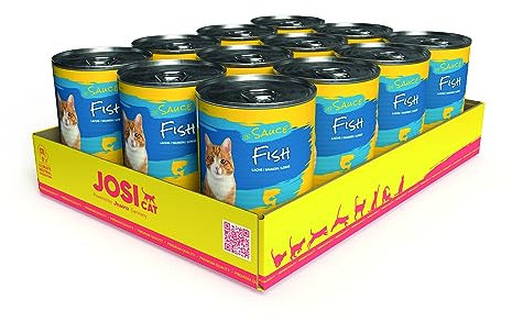 JosiCat Fish in Sauce (12 x 415 g) | Adult | Premium Nassfutter für ausgewachsene Katzen | Seelachs in Sauce | Vitamin D3 & E | Powered by JOSERA | Katzenfutter nass | Alleinfuttermittel | 12er Pack