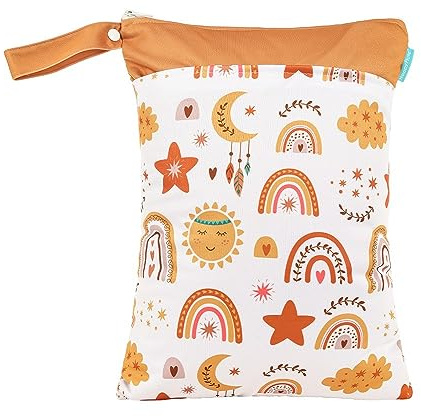 Treer Baby Windeltasche Bohemian Regenbogen 30x40cm Doppelt Reißverschluss Wasserdichte Wetbags - Nass-Trocken-Trennung - Hängende Kleinkind Stoffwindeln Organiser Beutel (Orange)