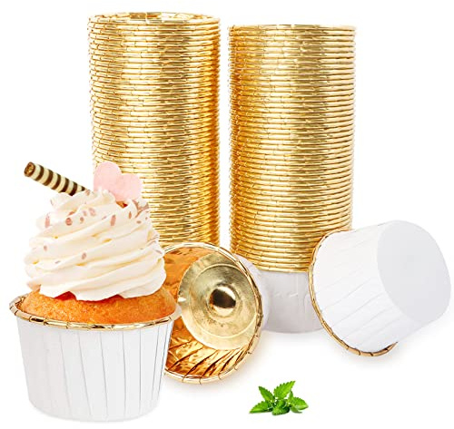 100Pcs Cupcake Cases, Disposable Greaseproof Foil Baking Cups Wrappers, Cake Muffin Liners Case, Standard Paper Baking Cups for Birthday Wedding Holiday Christmas Party Muffins Pastry Molds (White)
