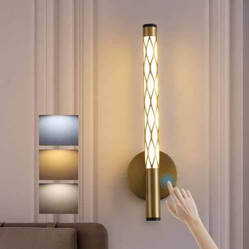 LED Wandleuchte Innen Touch Control Lange Wandlampe Dimmbar Bettleuchte Modern Schlafzimmerlampe Gold Metall Wandbeleuchtung für Wohnzimmer Kinderzimmer Esszimmer Flur Treppenhaus Nachtlicht, 30CM