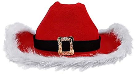Baoblaze Weihnachtsmann Cowboyhut, Roter Cowboyhut Damen, Filzhut Cowboy, Cowgirl Hut Breite Krempe, Christmas Cowboy Hat, Jazz Hut für Maskerade Foto-Requisiten Weihnachten Party