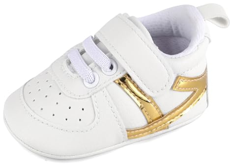 MASOCIO Unisex baby lära-gå-skor pojkar flickor krypskor halkfria sneakers babyskor 3–18 månader, Vitt guld 2, 3-6 månader