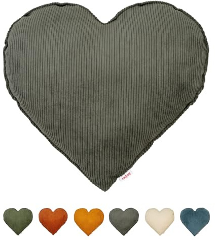 beties - HYggelig No.1 - Cord-Samt gefülltes Herzkissen ca. 40x35 cm; Romantisches Geschenk zum Geburtstag, Valentinstag oder Muttertag – Weiches Zierkissen für Sofa, Bett, Reisen und Deko Stofftiere