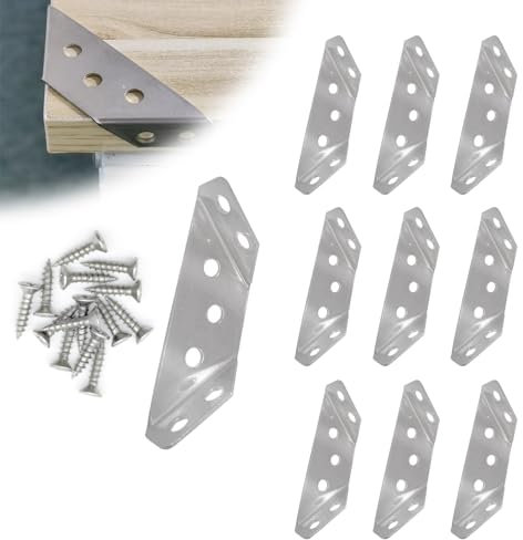 Vordpe 10 Stück Universal Edelstahl Eckverbinder für Holz Möbel, Dreieck Form Ecke Klammern mit 70 Schrauben, Dreieck Stützrahmen Eckhalterung Für Regal, Schrank, Tisch, Stuhl