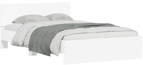 vidaXL Sängram med huvudgavel och LED vit 135x190 cm, träsäng, säng i trä, sängram i trä, träsängar, sängar i trä, dubbelsäng, dubbelsängar