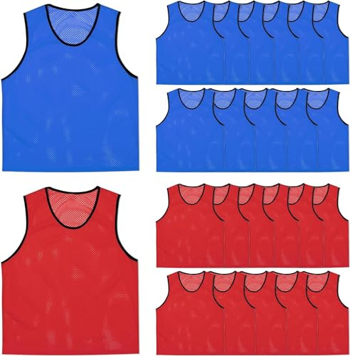 Lot de 24 gilets d'entraînement d'équipe en maille de nylon pour adultes, maillots de sport pour basket-ball, football, volley-ball, 63,5 x 53,3 cm, bleu et rouge, Rouge/bleu, taille unique