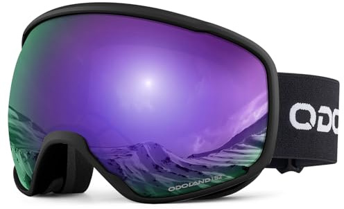 Odoland Snow Ski Goggles S2 Double Lens Anti-Fog OTG Windproof UV400 Eyewear for Men, Women and Youth-Skiing Snowboarding, Mirror REVO Violet vlt 20%