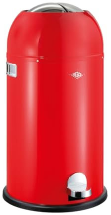 WESCO Kickmaster - Cubo de basura (chapa de acero con recubrimiento en polvo, amortiguador integrado, 33 litros de capacidad, ranura grande), color rojo