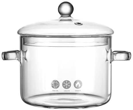 Yovexal Clear Glass Pot, 1.9L, Cooking Pot with Lid and Handle, Clear Saucepan, Resistant Borosilicate Pot, Glass Saucepan for Cooking On Stove - Ideal for 1-2 People (64oz)