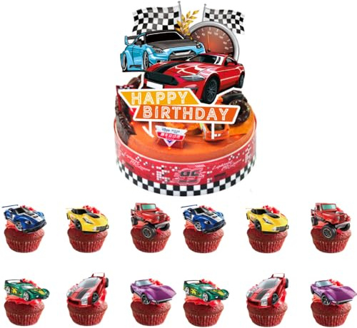 MHDAMAI 25 Stück Racing Car Cupcake Toppers Lass Uns Rennen Fahren Alles Gute zum Geburtstag Cupcake Toppers Fighting Race Car Cupcake Picks Baby Shower Sportthema Feiern Party Kuchen Dekore